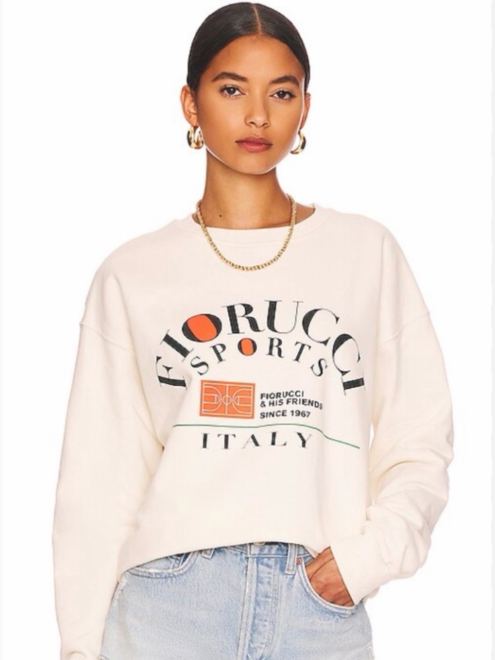 Fiorucci Cream Graphic Italy Logo Cropped Sweatshirt